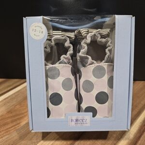 Robeez Polka Dot Baby Booties - Pink and Gray